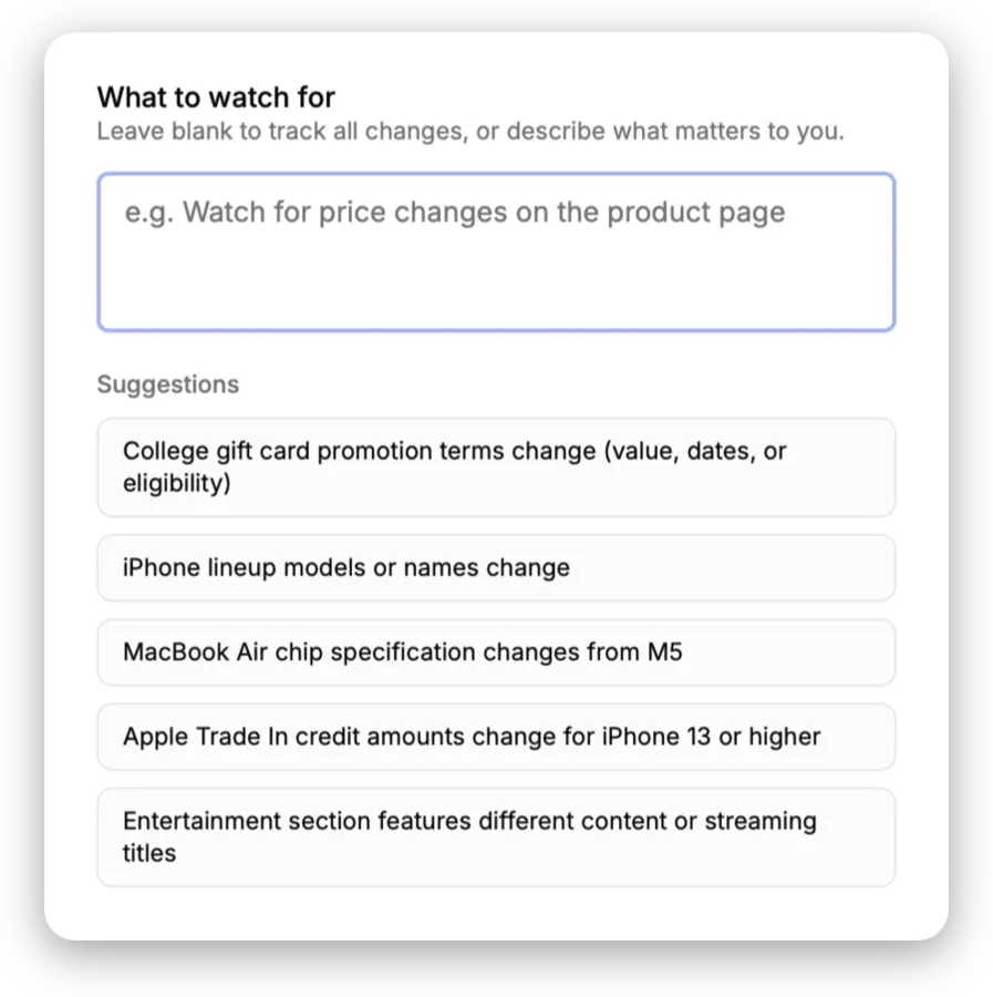 Watch condition described in plain English for a monitored page